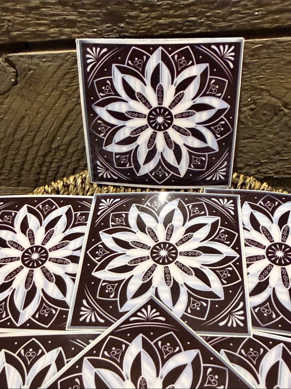 Set of 15 Black & White Mandala Decorative Tiles Peel & Stick Art Decals 4